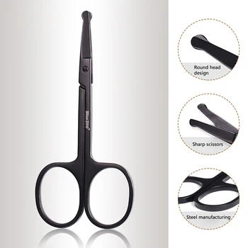 Black Silver Stainless Steel Rounded Nose Hair Scissors for Eyebrow Beard Mustache Trimming Multi Use for Personal and Travel
Black Silver Stainless Steel Rounded Nose Hair Scissors for Eyebrow Beard Mustache Trimming Multi Use for Personal and Travel
