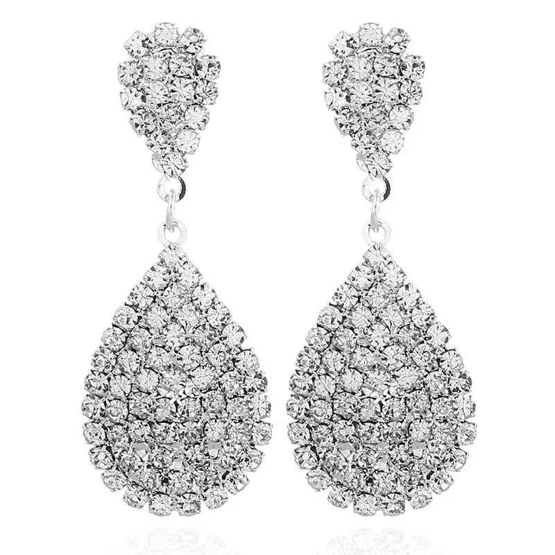 Water Drops Shape Silver Metal Korean Vintage Statement Jewelry Full Of Rhinestone Charms Wedding Dangle Drop Earrings For Women
Water Drops Shape Silver Metal Korean Vintage Statement Jewelry Full Of Rhinestone Charms Wedding Dangle Drop Earrings For Women