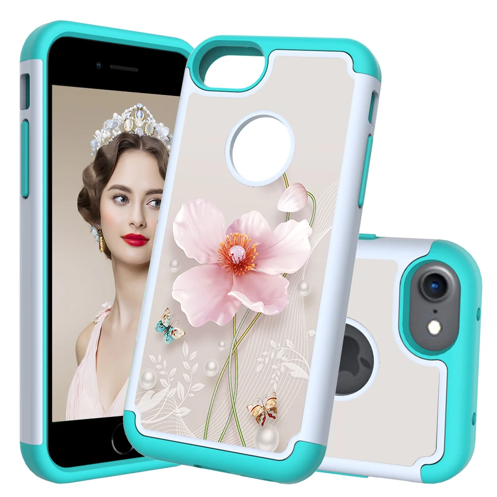 HYYGEDeal 2 в 1 прочные противоударные чехлы с цветами для телефонов Apple iphone 6 6S Plus 7 plus 8 X