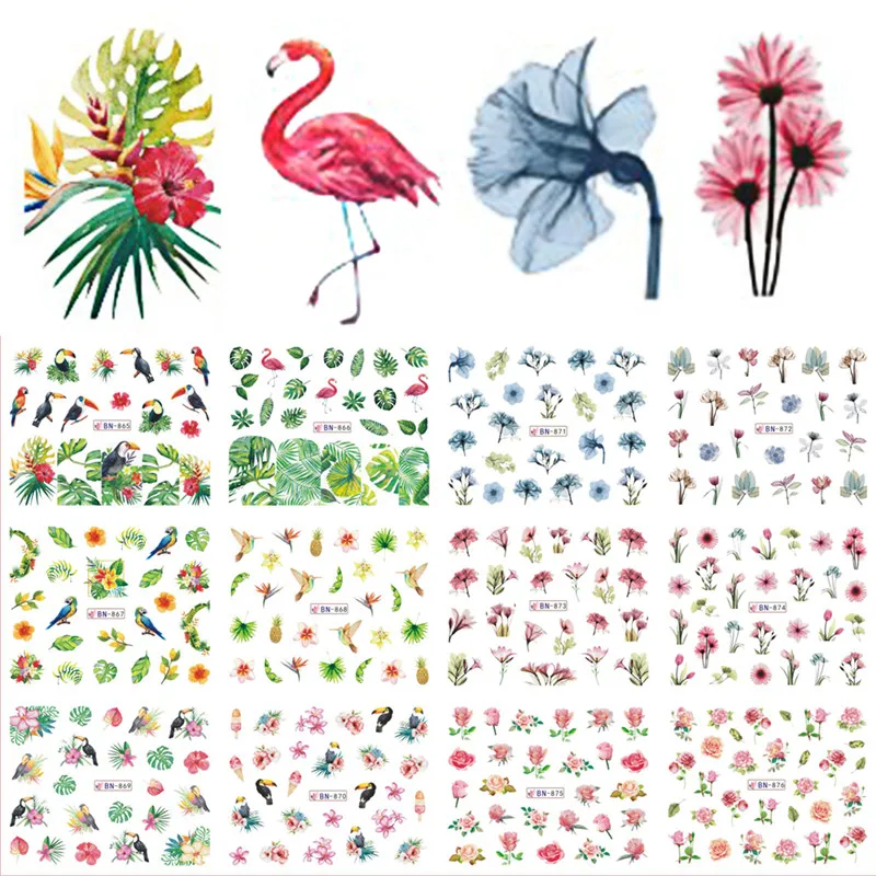 12 Designs Water Decals Slider Summer Jungle Flamingo Parrot Flora Watermark Nail Sticker Decoration Wraps Manicure BN865-876
12 Designs Water Decals Slider Summer Jungle Flamingo Parrot Flora Watermark Nail Sticker Decoration Wraps Manicure BN865-876