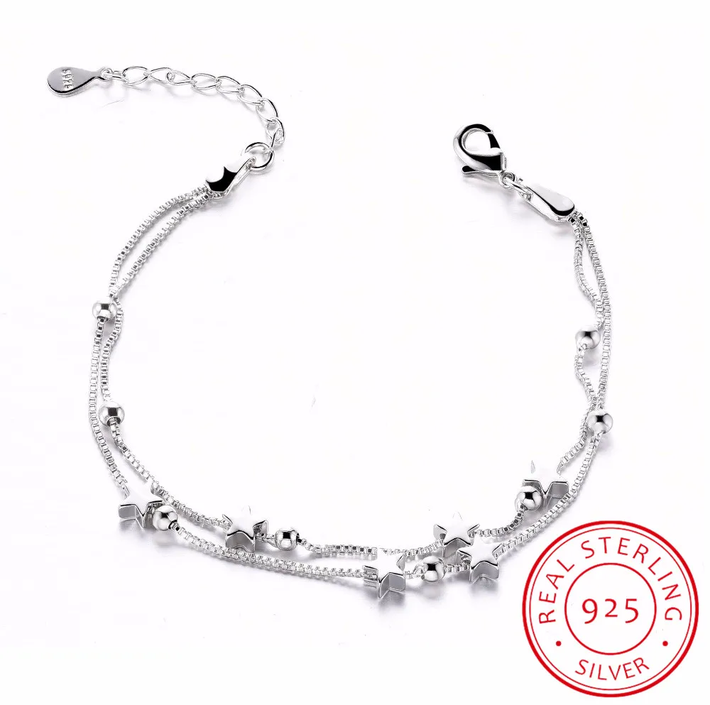 100% 925 Solid Real Sterling Silver Fashion Double Layer Star Beads Bracelet 17cm For Women Girl Silver Jewelry DS1211
100% 925 Solid Real Sterling Silver Fashion Double Layer Star Beads Bracelet 17cm For Women Girl Silver Jewelry DS1211
