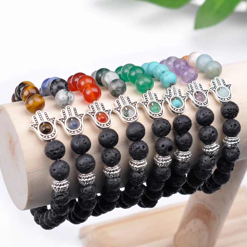 Модные мужские браслеты лавы из бисера Howlite камень стрейч рука Фатимы Хамса шарм