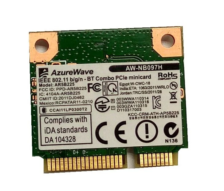 SSEA New wholesale for AzureWave AW-NB097H AW-NB100H AW-NB126H AR3012 AR5B225 Half Mini PCI-E Wifi BT4.0 Wlan Wireless Card
SSEA New wholesale for AzureWave AW-NB097H AW-NB100H AW-NB126H AR3012 AR5B225 Half Mini PCI-E Wifi BT4.0 Wlan Wireless Card