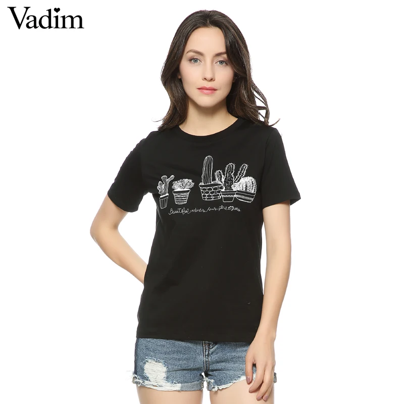 DT240 New Fashion Ladies' cactus letter print white & black T shirt cool O neck short sleeve shirts casual slim brand tops
DT240 New Fashion Ladies' cactus letter print white & black T shirt cool O neck short sleeve shirts casual slim brand tops