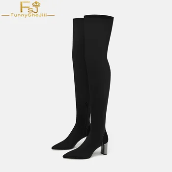 FSJ Autumn 2020 Fashion Black Nubuck Over Knee High Boots High Square Heels Grey Heel Casual Booties Pointed Shoes Woman Size
FSJ Autumn 2020 Fashion Black Nubuck Over Knee High Boots High Square Heels Grey Heel Casual Booties Pointed Shoes Woman Size