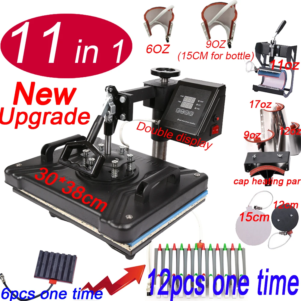 Double Display 11 In 1 Heat Press Machine Sublimation Pen Press Printer For Cap/T shirt/bottle/phone case
Double Display 11 In 1 Heat Press Machine Sublimation Pen Press Printer For Cap/T shirt/bottle/phone case