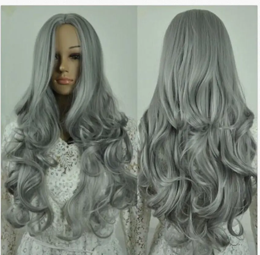 0359 free shipping Fashion hot selling gray wavy women cosplay animation wig |