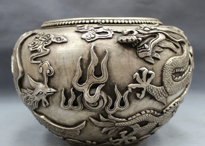 song voge gem S5538 9" Folk Chinese Silver Dynasty Dragon Phoenix Statue Bowl Jar Incense Burner
song voge gem S5538 9" Folk Chinese Silver Dynasty Dragon Phoenix Statue Bowl Jar Incense Burner