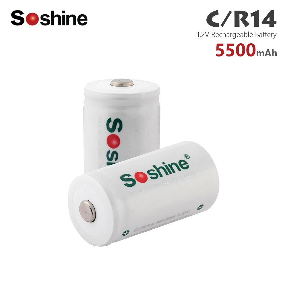 Soshine High Capacity 5500mAh C Size Rechargeable Batteries 1.2V C/R14 LR14 Cell NI-MH Battery For Robot Toy Flashlight Radio
Soshine High Capacity 5500mAh C Size Rechargeable Batteries 1.2V C/R14 LR14 Cell NI-MH Battery For Robot Toy Flashlight Radio