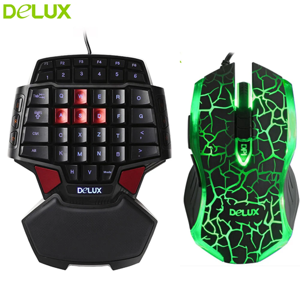 Delux T9 Gaming Keyboard + M557 Mouse Wired Keyboard Mouse Combo LED Backlit One Hand Keyboard and Gaming Mouse 1600DPI
Delux T9 Gaming Keyboard + M557 Mouse Wired Keyboard Mouse Combo LED Backlit One Hand Keyboard and Gaming Mouse 1600DPI