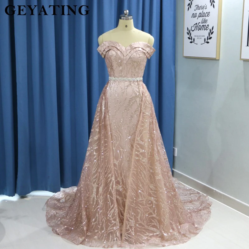 Sparkly Rose Gold Long Sleeves Mermaid Evening Dress with Detachable Train Dubai Kaftan Moroccan Arabic Prom Formal Dresses 2019
Sparkly Rose Gold Long Sleeves Mermaid Evening Dress with Detachable Train Dubai Kaftan Moroccan Arabic Prom Formal Dresses 2019