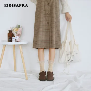 

[EIOISAPRA]Net Yarn Reto Pearl Silk Lace Princesses Meias Creative Handmade Soild Socks Women College Japan Calcetines Mujer