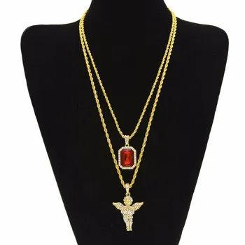 Men Hip hop Necklace Set Gold Color Bling Rhinestone Angel wing Square Red Crystal Pendant Twisted Chain For women Rock Jewelry
Men Hip hop Necklace Set Gold Color Bling Rhinestone Angel wing Square Red Crystal Pendant Twisted Chain For women Rock Jewelry