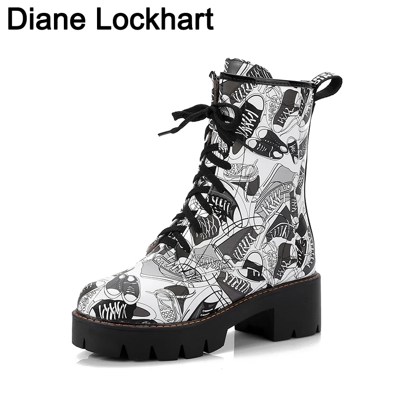 High quality Women Boots Graffiti Lace Up Ankle Boots For Lady High Top Motorcycle Autumn Winter shoes woman snow botas mujer
High quality Women Boots Graffiti Lace Up Ankle Boots For Lady High Top Motorcycle Autumn Winter shoes woman snow botas mujer