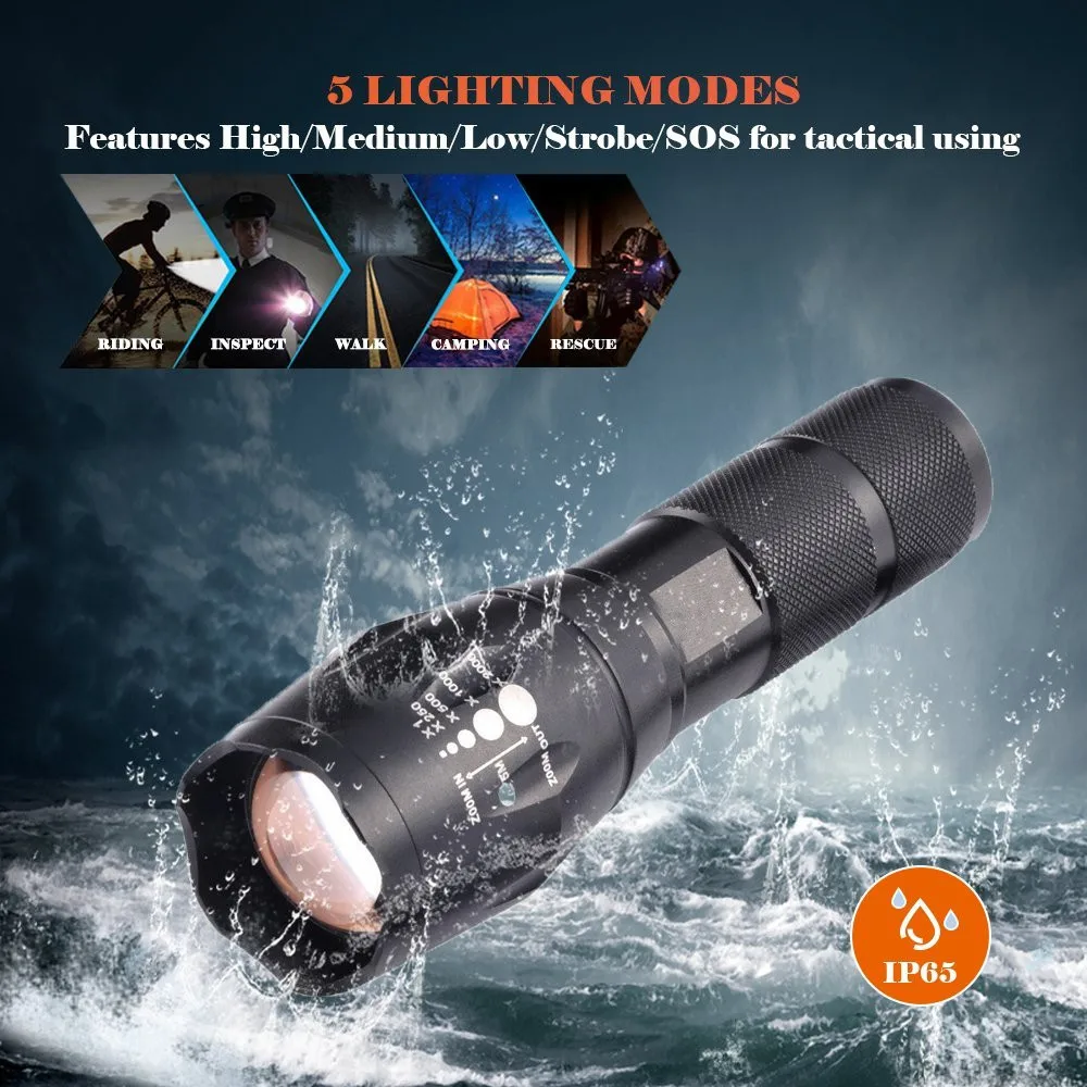 T6 LED Flashlight Waterproof Zoomable Lamp 800LM Super Bright Aluminum Torch for Emergency and Self Defense
T6 LED Flashlight Waterproof Zoomable Lamp 800LM Super Bright Aluminum Torch for Emergency and Self Defense