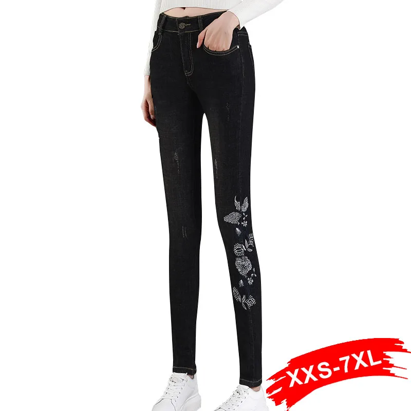 Plus Size Floral Embroidery Long Jeans 4XL 5XL Autumn Black Denim Pants Fashion Skinny Trousers For Women
Plus Size Floral Embroidery Long Jeans 4XL 5XL Autumn Black Denim Pants Fashion Skinny Trousers For Women