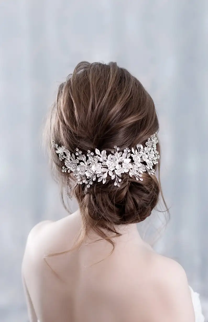 

Bridal Headband Headpiece Crystal Pearl Hair Vine Flower Halo Wedding Hair Accessories Queen Crown Tiara Prom Head Chain Jewelry