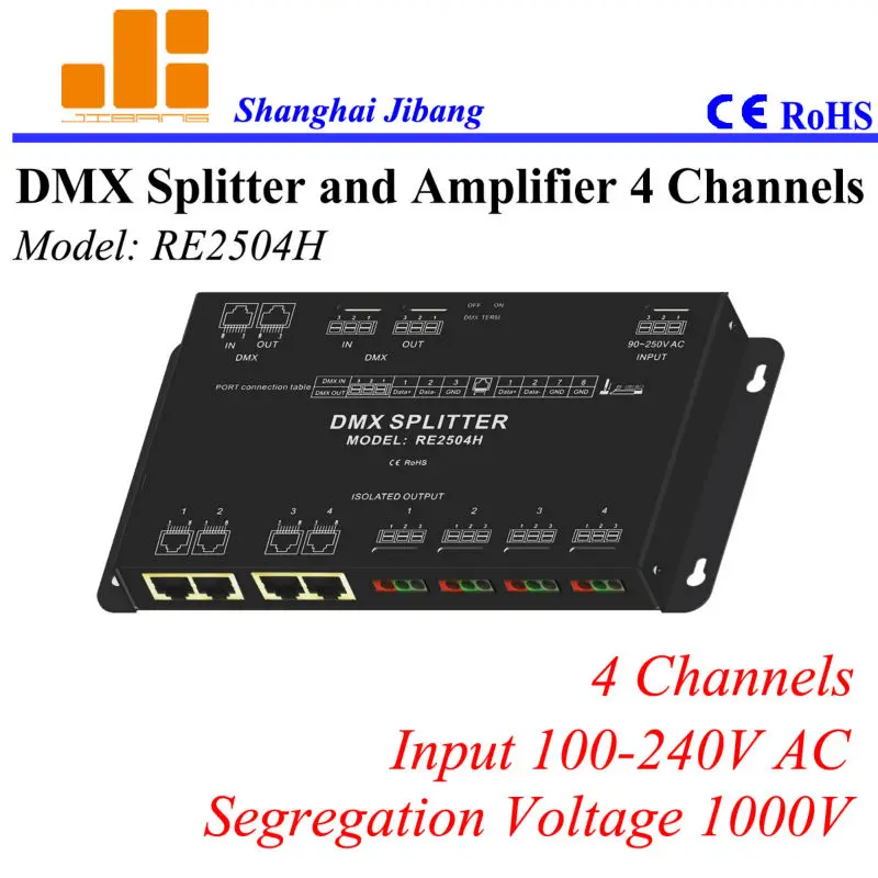 Free Shipping 4channels DMX signal splitter, one to four channel splitter, ( other models 1 to 2, 1 to 8) pn:RE2504H
Free Shipping 4channels DMX signal splitter, one to four channel splitter, ( other models 1 to 2, 1 to 8) pn:RE2504H