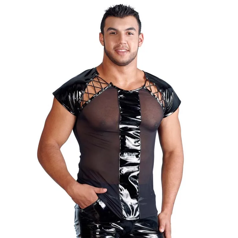 Fashion Men T Shirt 2019 T-shirts Short Sleeves Mesh Imitation Leather Sexy European And American Nightclub Stage Ds Costumes
Fashion Men T Shirt 2019 T-shirts Short Sleeves Mesh Imitation Leather Sexy European And American Nightclub Stage Ds Costumes