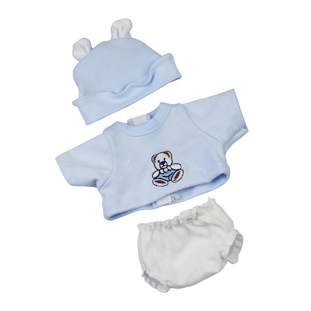 10inch-11inch Infant Newborn Baby Girl Doll Clothes Bear Printed Shirt Underwear Hat Suit Suitable for 10''-11'' Baby Girl Doll