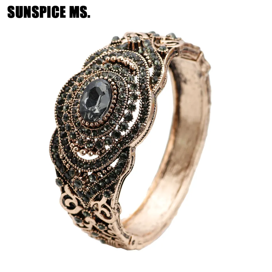 New Turkish Gray Crystal Love Bangles For Women Antique Gold Color Hollow Flower Cuff Bracelet Bohemia Ethnic Charm Jewelry 2018
New Turkish Gray Crystal Love Bangles For Women Antique Gold Color Hollow Flower Cuff Bracelet Bohemia Ethnic Charm Jewelry 2018