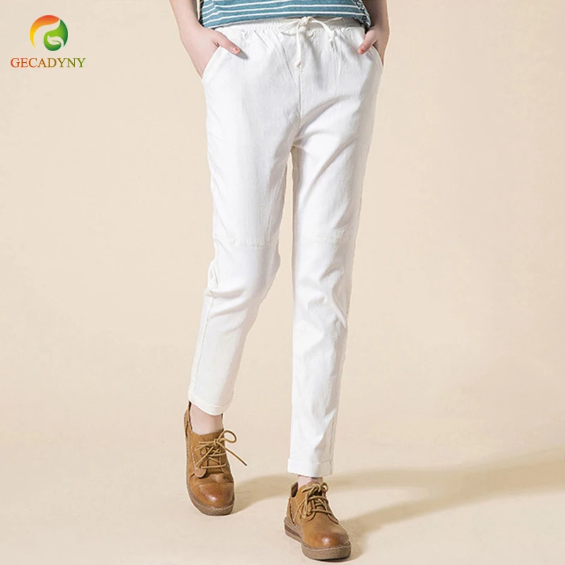 Solid Elastic Waist Linen Cotton White Women Pants Loose Casual Summer Harem Pants Women Brand Design Full Length Trousers S-3XL
Solid Elastic Waist Linen Cotton White Women Pants Loose Casual Summer Harem Pants Women Brand Design Full Length Trousers S-3XL