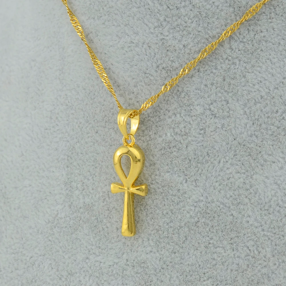 Фото Золотой цвет египетская Ankh подвеска в форме Креста ожерелье для женщин девушек