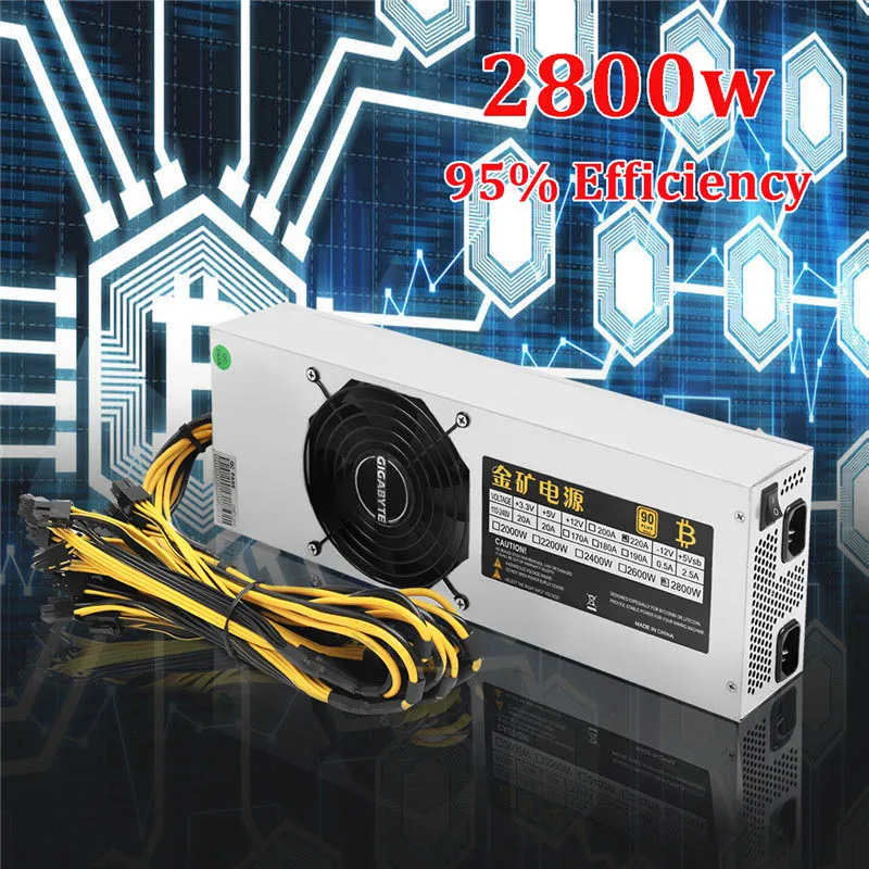 2800W S7 S9 L3/+ Mining Miner Power Supply 12V 220A 6pin*24 For BTC Bitcoin Miner Eth Rig Ethereum 95% 90+ PLUS