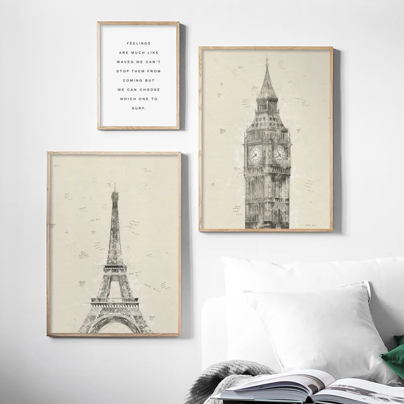 

Retro Paris Tower London Big Ben Quotes Wall Art Canvas Painting Nordic Posters And Prints Wall Pictures For Living Room Decor