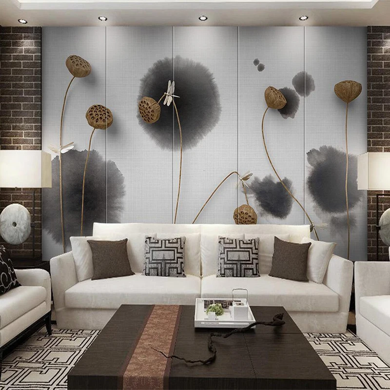 Decorative wallpaper New Chinese television background wall with 3d lotus leaf dragonfly ink-print fabric
Decorative wallpaper New Chinese television background wall with 3d lotus leaf dragonfly ink-print fabric