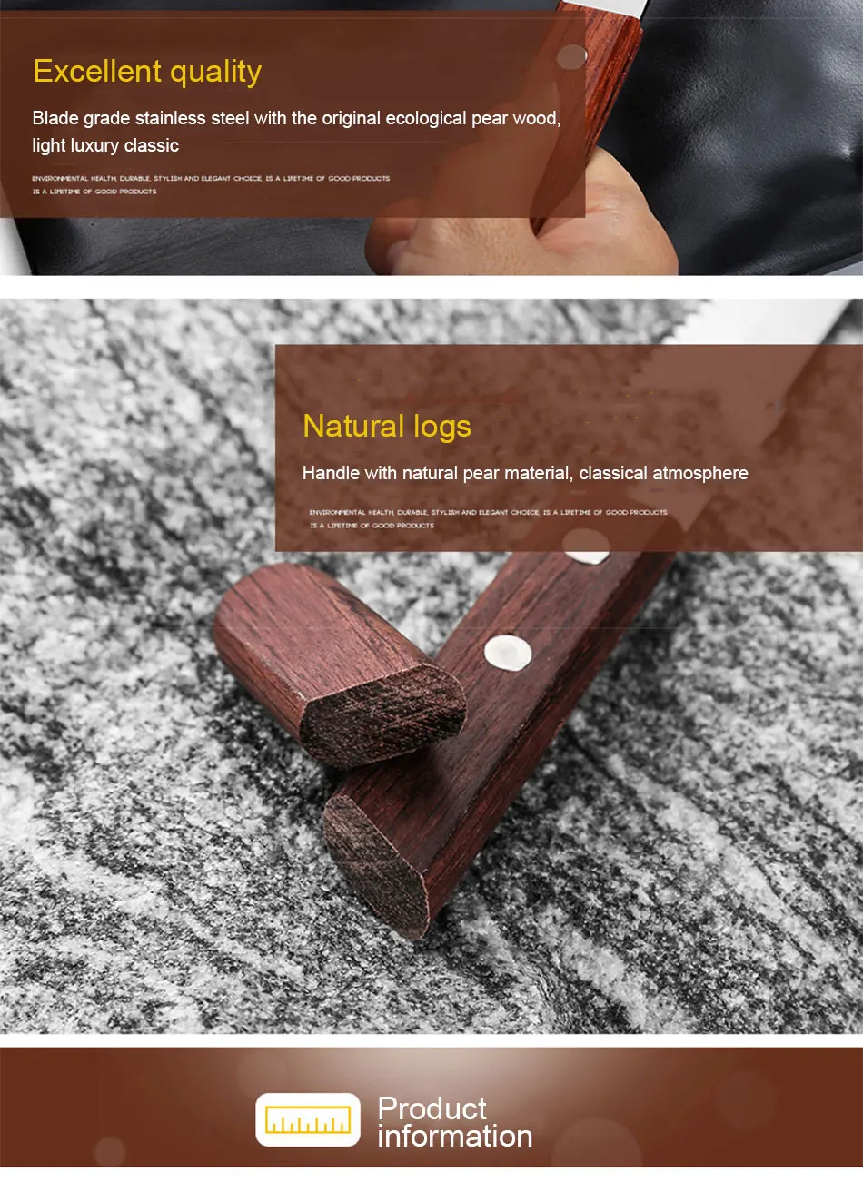 Chic Wooden Handle Dinnerware Set Stainless Steel Black Rosewood Knife Fork Tableware Cutlery European Western Food Set 3pcs (2)