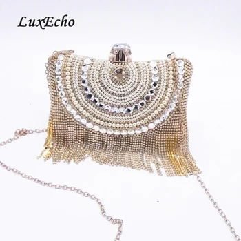 

LuxEcho 2019 New Arrive beading Evening bags Wedding purse Womens Fashion Day Clutches Pearl Party Purse Chains Handbags