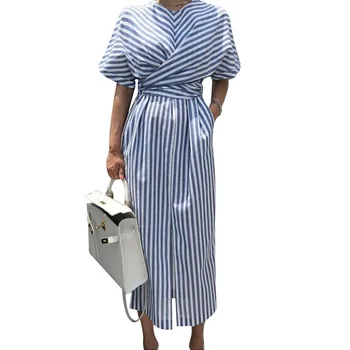 Korean Women Summer Cotton Blue Striped Bandage Split Long Dress Female Long Bodycon Plus Size Vestido Robe Femme Ete Sukienki
Korean Women Summer Cotton Blue Striped Bandage Split Long Dress Female Long Bodycon Plus Size Vestido Robe Femme Ete Sukienki