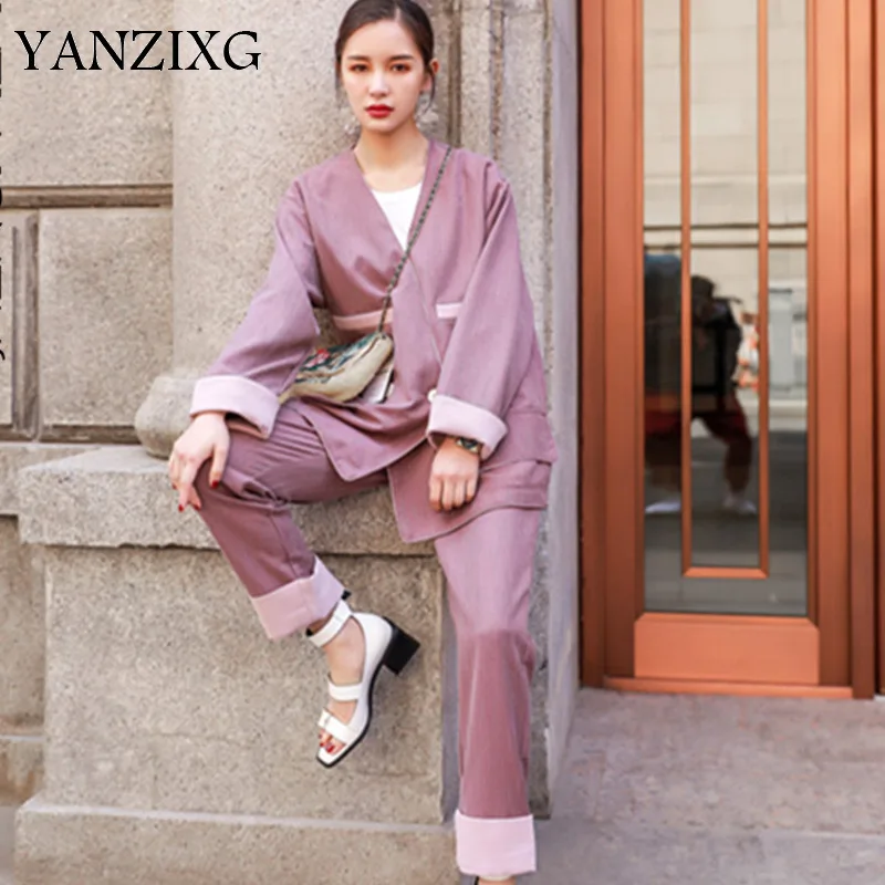Purple V Lead Suit Loose Coat Fold The Sleeves High Waist Volume Leg Pants Women Spring Summer Set Twinset R812
Purple V Lead Suit Loose Coat Fold The Sleeves High Waist Volume Leg Pants Women Spring Summer Set Twinset R812