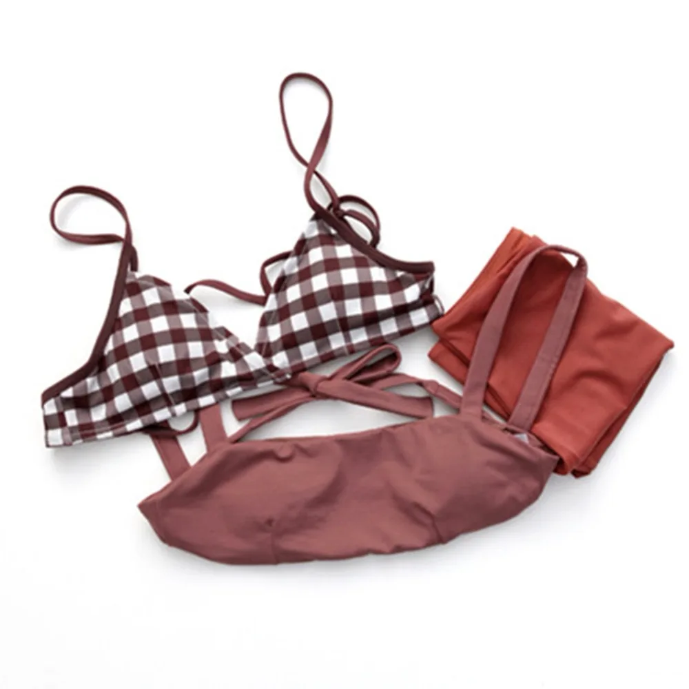 Women Swimwear Two Piece Set Fashionable Fresh Split Bikini High Waist Ladies Beach Swimsuit Plaid Suit
Women Swimwear Two Piece Set Fashionable Fresh Split Bikini High Waist Ladies Beach Swimsuit Plaid Suit