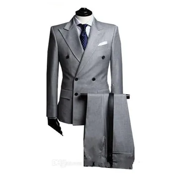 Double-Breasted Side Vent Light Grey Groom Tuxedos Peak Lapel Groomsmen Mens Wedding Tuxedos Prom Suits (Jacket+Pants)
Double-Breasted Side Vent Light Grey Groom Tuxedos Peak Lapel Groomsmen Mens Wedding Tuxedos Prom Suits (Jacket+Pants)