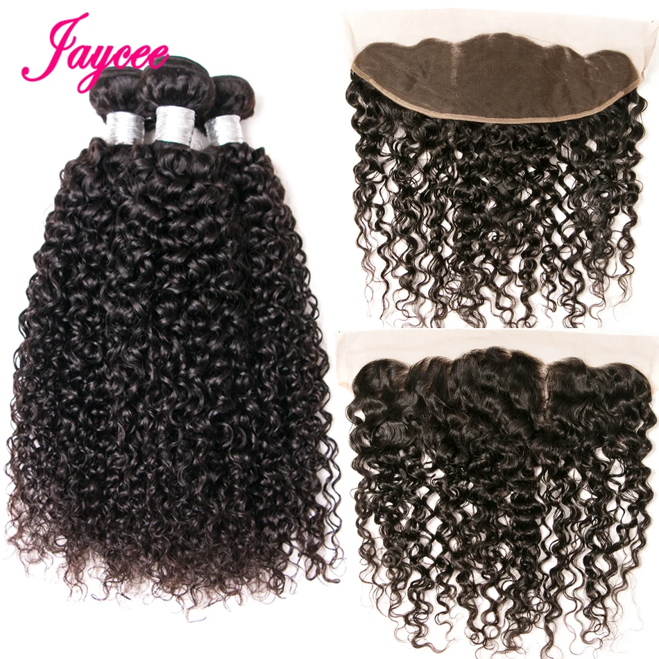 

JAYCEE Ear To Ear Lace Frontal Closure With Bundles Indian Kinky Curly Human Hair Bundles With Frontal 3pcs &1 Closure Remy hair