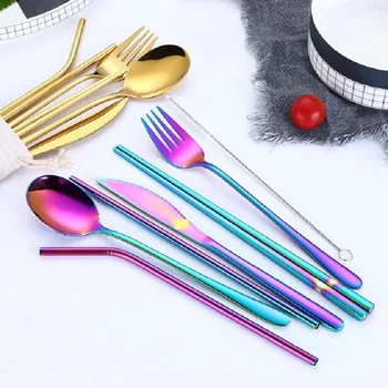 7pcs Stainless Steel Cutlery Set Spoon Fork Chopsticks Straw Dinnerware Set With Cloth Pack For Restaurant Hotel Family Travel
7pcs Stainless Steel Cutlery Set Spoon Fork Chopsticks Straw Dinnerware Set With Cloth Pack For Restaurant Hotel Family Travel