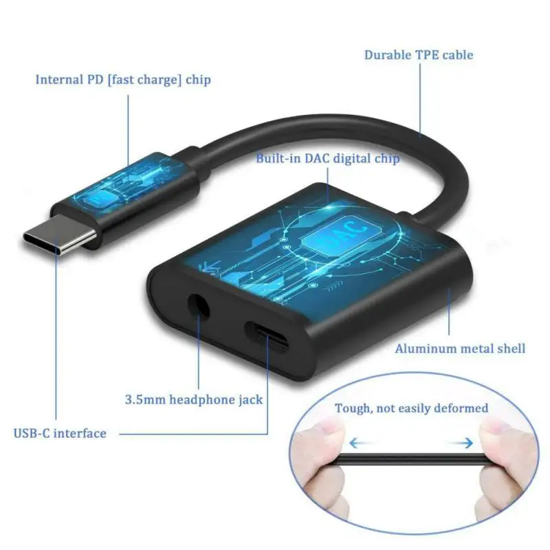 Digital Audio Fast Charging Adapter Type-C Adapter 2 in 1 USB C Male to 3.5mm Female Stereo Earphone For iPad Pro Huawei P20
Digital Audio Fast Charging Adapter Type-C Adapter 2 in 1 USB C Male to 3.5mm Female Stereo Earphone For iPad Pro Huawei P20
