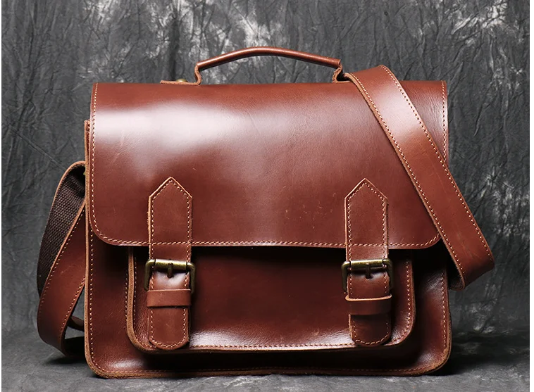 Crazy Horse Men Genuine Leather Briefcases Cross Body Shoulder High Capacity Business Bag Fashion Handbags Students Satchel D839 | Багаж и