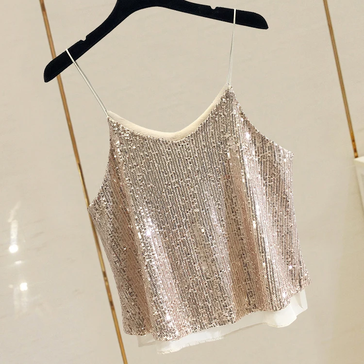 Summer Sequined Camisole Tanks Girls Heavy Glitter V-collars Crop Top Women's Short Sling Shirts Lady Tops
Summer Sequined Camisole Tanks Girls Heavy Glitter V-collars Crop Top Women's Short Sling Shirts Lady Tops