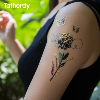 Temporary Tattoos Gold Flash Metallic Arm shoulder Sticker Black Henna Women Jewelry Waterproof Gorgeous Peacock Feather Rose
Temporary Tattoos Gold Flash Metallic Arm shoulder Sticker Black Henna Women Jewelry Waterproof Gorgeous Peacock Feather Rose