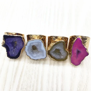 Hot Natural Stone Geode Rings 24K Gold Electroplate Raw Agates Geode Cave Slice Ring Resizable Size Jewelry Wholesale 6PCS
Hot Natural Stone Geode Rings 24K Gold Electroplate Raw Agates Geode Cave Slice Ring Resizable Size Jewelry Wholesale 6PCS