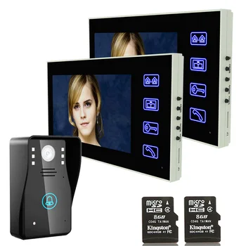 

7" 2 X Monitors Recording Video Door Phone Intercom Doorbell With 8G TF Card Touch Button Remote Unlock Night Vision