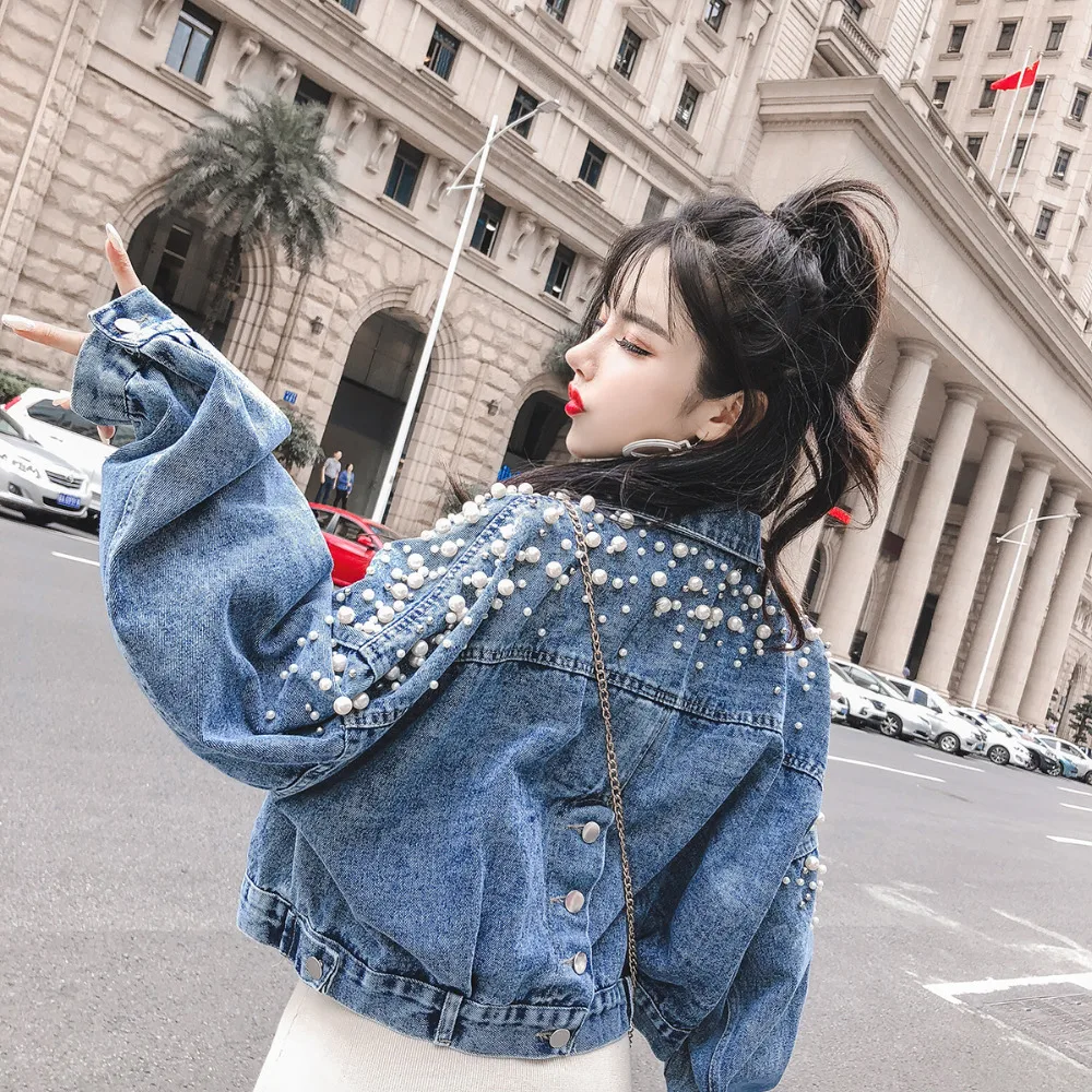 2019 Autumn Women's Harajuku Blu Denim Jacket Coat Heavy Hand Beaded Rivet Short Jeans Jackets Students Basic Coats Outfit
2019 Autumn Women's Harajuku Blu Denim Jacket Coat Heavy Hand Beaded Rivet Short Jeans Jackets Students Basic Coats Outfit