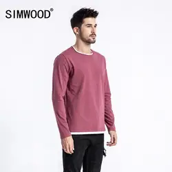 Мужская кофта с длинными рукавами SIMWOOD, пурпурно-красная повседневная кофта облегающего кроя с обманным вторым слоем, из 100% хлопка высокого ...