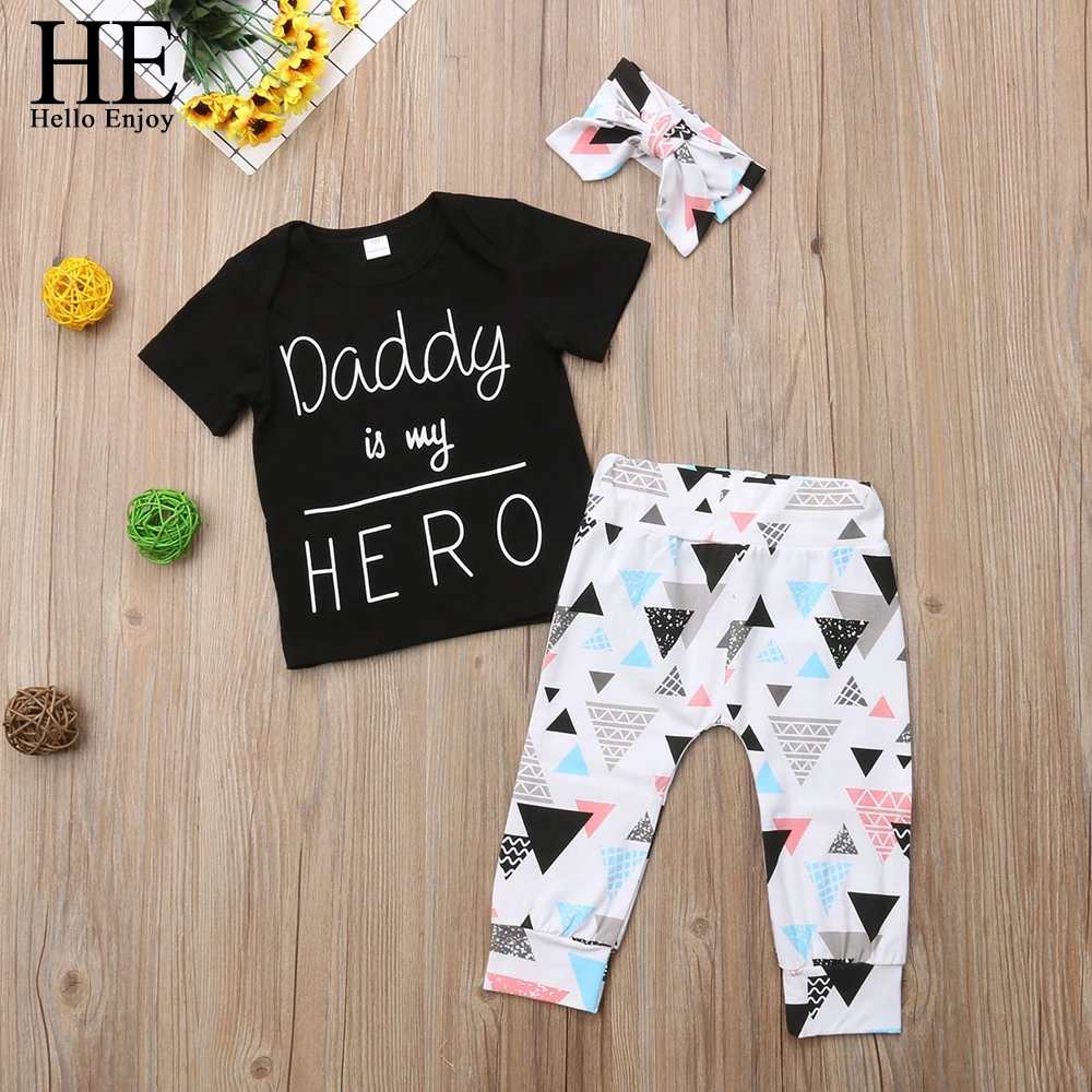 HE Hello Enjoy Summer Newborn Infant Baby Girl Clothes Daddy is my Hero Short Sleeve T-shirt+Pants+Headband Toddler Outfits Sets
HE Hello Enjoy Summer Newborn Infant Baby Girl Clothes Daddy is my Hero Short Sleeve T-shirt+Pants+Headband Toddler Outfits Sets