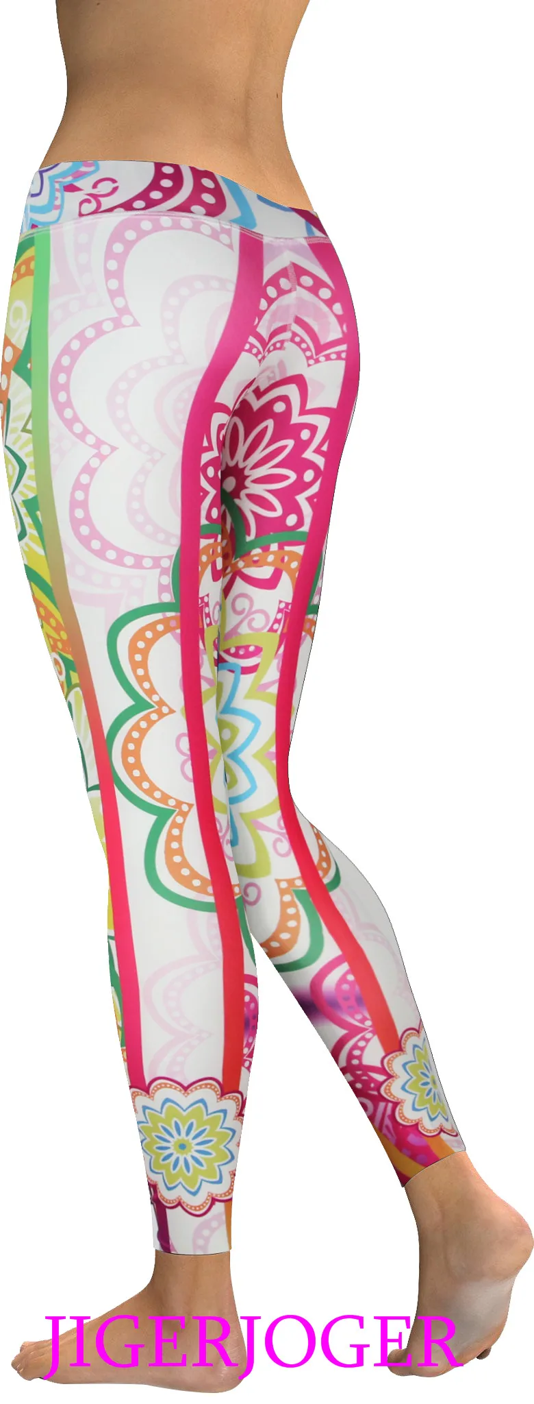 High waist green pink lotus flower legging (2)