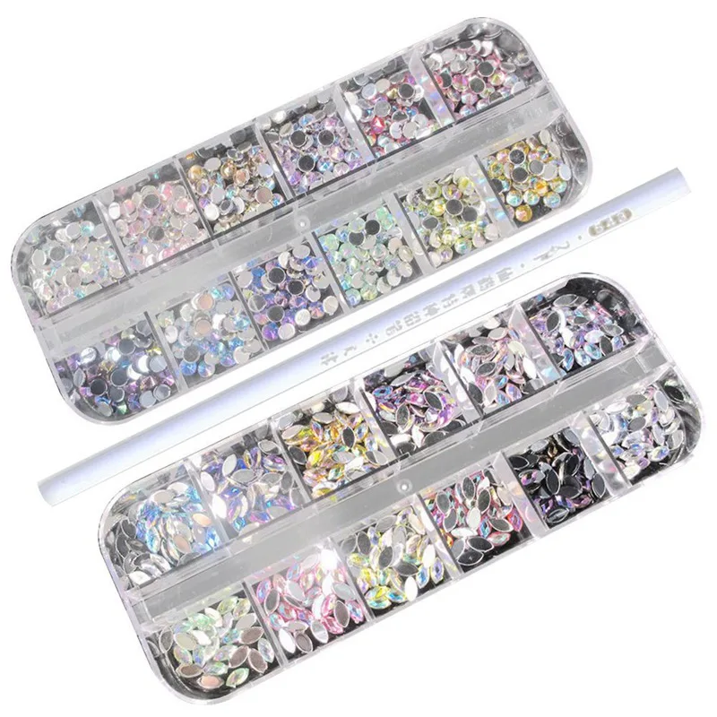 Mix Size Acrylic Diamonds Nail Art Sharp Back Decorations 12 Grids Set 3d Manicure UV Gel Polish DIY Accessory New Crystals Gift
Mix Size Acrylic Diamonds Nail Art Sharp Back Decorations 12 Grids Set 3d Manicure UV Gel Polish DIY Accessory New Crystals Gift