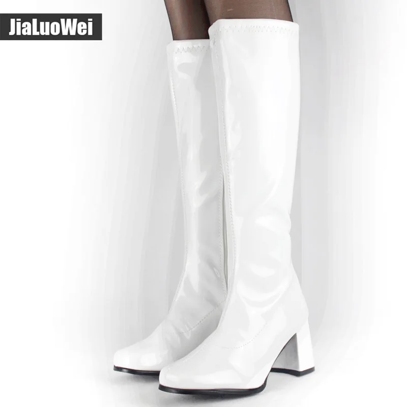 Image halloween costumes White 1960s Go Go Ladies Retro Boots For Women Knee High Boots 60s 70s Fancy Dress Party